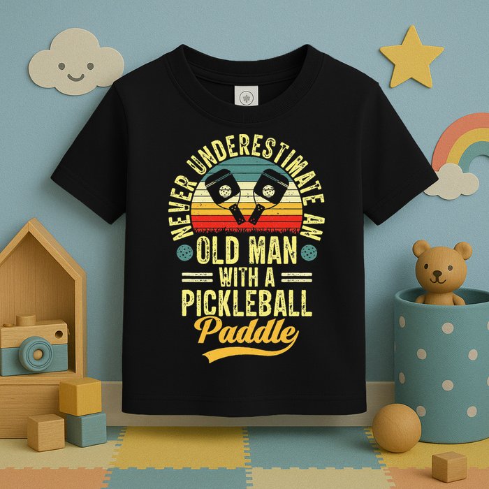 Never Underestimate An Old Man With A Pickleball Paddle Toddler T-Shirt