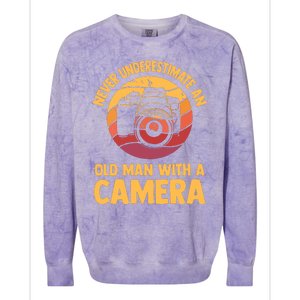 Never Underestimate An Old Man With A Camera Photography Colorblast Crewneck Sweatshirt