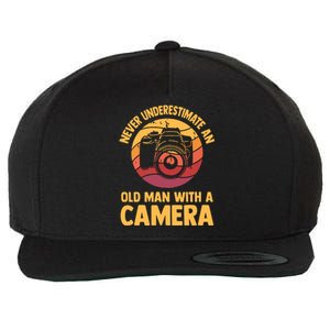 Never Underestimate An Old Man With A Camera Photography Wool Snapback Cap