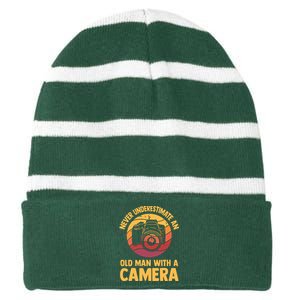 Never Underestimate An Old Man With A Camera Photography Striped Beanie with Solid Band