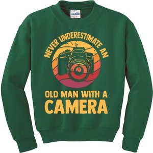 Never Underestimate An Old Man With A Camera Photography Kids Sweatshirt