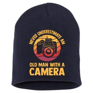 Never Underestimate An Old Man With A Camera Photography Short Acrylic Beanie