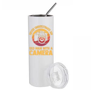 Never Underestimate An Old Man With A Camera Photography Stainless Steel Tumbler