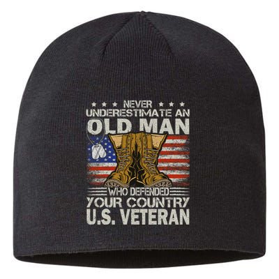 Never Underestimate An Old Man Who Defended Your Country Us Veteran Sustainable Beanie