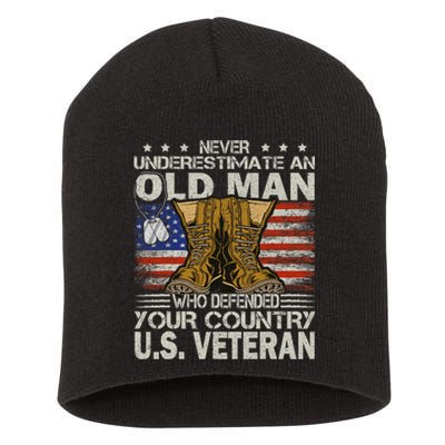 Never Underestimate An Old Man Who Defended Your Country Us Veteran Short Acrylic Beanie