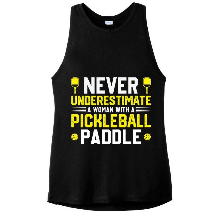 Never Underestimate A Woman With A Pickleball Paddle Ladies PosiCharge Tri-Blend Wicking Tank