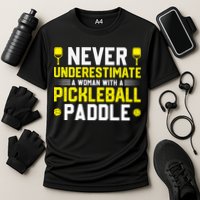 Never Underestimate A Woman With A Pickleball Paddle Cooling Performance Crew T-Shirt