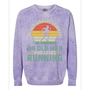 Never Underestimate An Old Man Who Loves Running Runner Colorblast Crewneck Sweatshirt