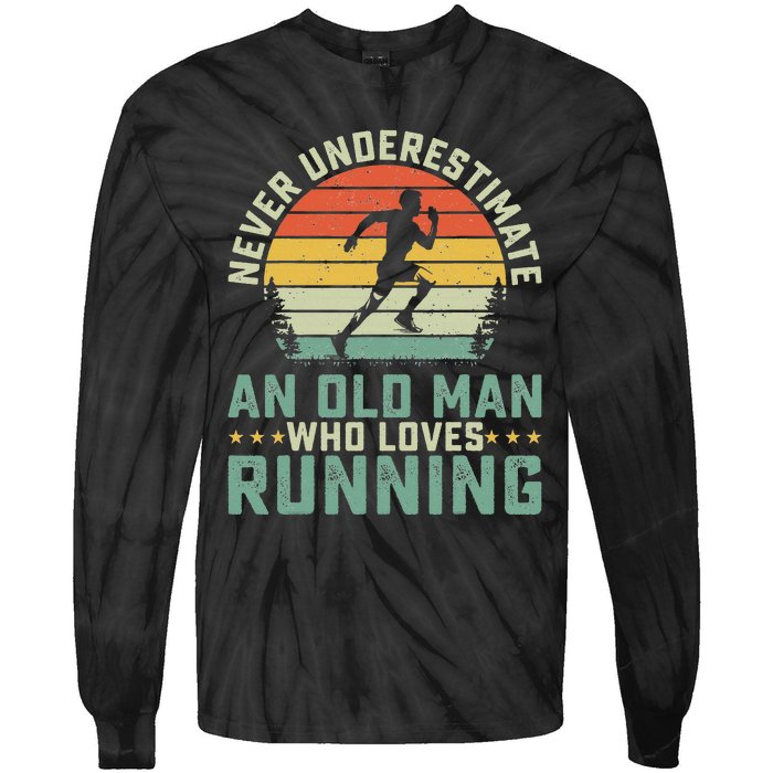 Never Underestimate An Old Man Who Loves Running Runner Tie-Dye Long Sleeve Shirt