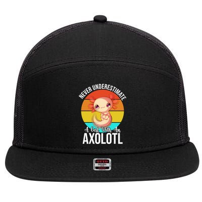 Never Underestimate A Girl With An Axolotl 7 Panel Mesh Trucker Snapback Hat