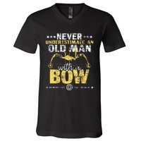 Never Underestimate An Old Man With A Bow Archery Archer V-Neck T-Shirt