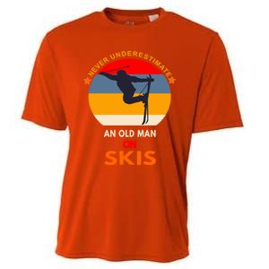 Never Underestimate An Old On Skis Funny Skier Gift Cooling Performance Crew T-Shirt