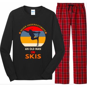 Never Underestimate An Old On Skis Funny Skier Gift Long Sleeve Pajama Set