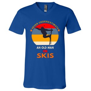 Never Underestimate An Old On Skis Funny Skier Gift V-Neck T-Shirt