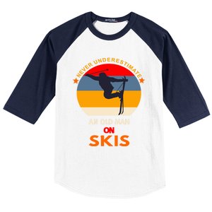 Never Underestimate An Old On Skis Funny Skier Gift Baseball Sleeve Shirt