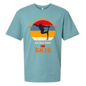 Never Underestimate An Old On Skis Funny Skier Gift Sueded Cloud Jersey T-Shirt