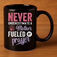Never Underestimate A Mother Fueled By Prayer Christian Mothers Day 11oz C Handle Ceramic Mug