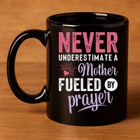 Never Underestimate A Mother Fueled By Prayer Christian Mothers Day 11oz C Handle Ceramic Mug
