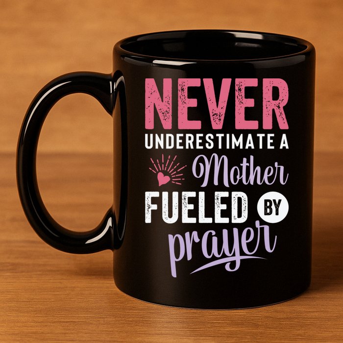Never Underestimate A Mother Fueled By Prayer Christian Mothers Day 11oz C Handle Ceramic Mug