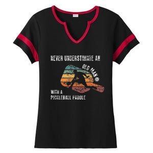 Never Underestimate an Old Man with a Pickleball Paddle Ladies Halftime Notch Neck Tee