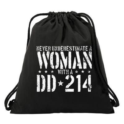 Never Underestimate A Woman With A DD 214 Alumni Drawstring Bag