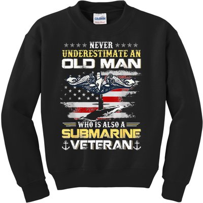 Never Underestimate An Old Man Submarines Veteran Patriotic Kids Sweatshirt