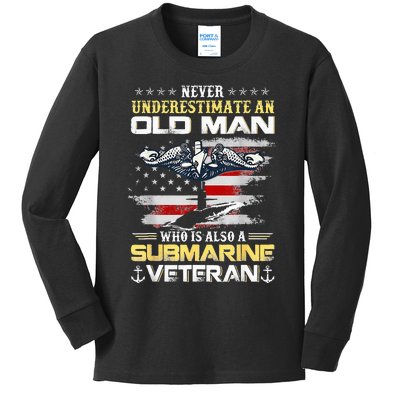 Never Underestimate An Old Man Submarines Veteran Patriotic Kids Long Sleeve Shirt