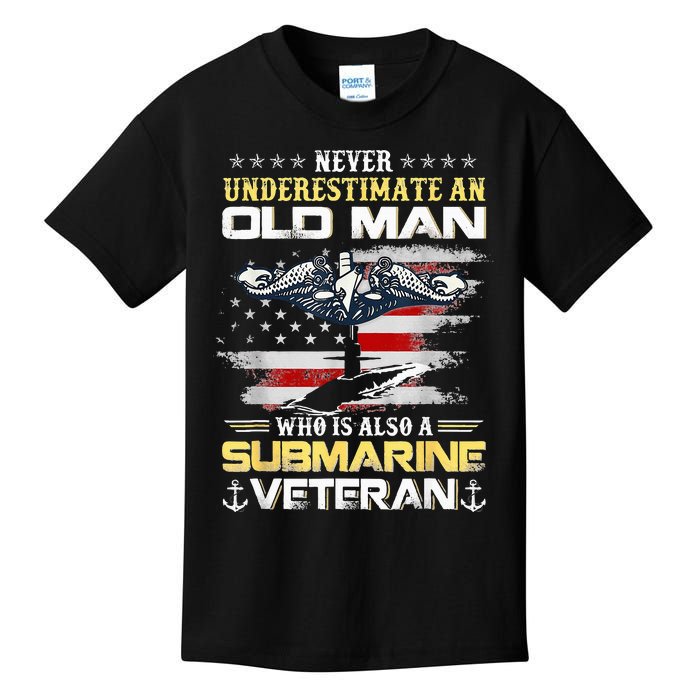 Never Underestimate An Old Man Submarines Veteran Patriotic Kids T-Shirt