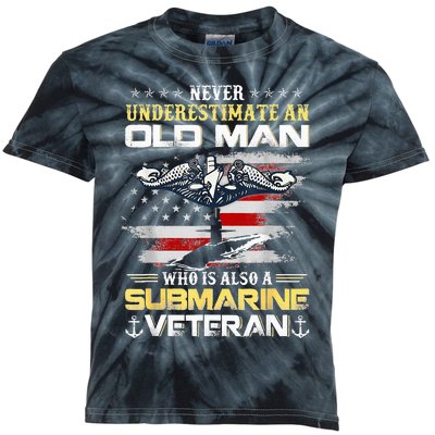 Never Underestimate An Old Man Submarines Veteran Patriotic Kids Tie-Dye T-Shirt