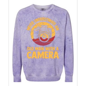 Never Underestimate An Old Man With A Camera Photography Colorblast Crewneck Sweatshirt