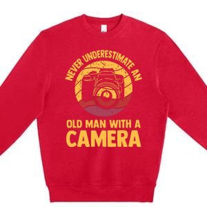 Never Underestimate An Old Man With A Camera Photography Premium Crewneck Sweatshirt