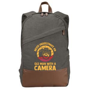 Never Underestimate An Old Man With A Camera Photography Cotton Canvas Backpack