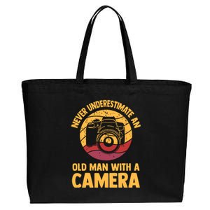 Never Underestimate An Old Man With A Camera Photography Cotton Canvas Jumbo Tote