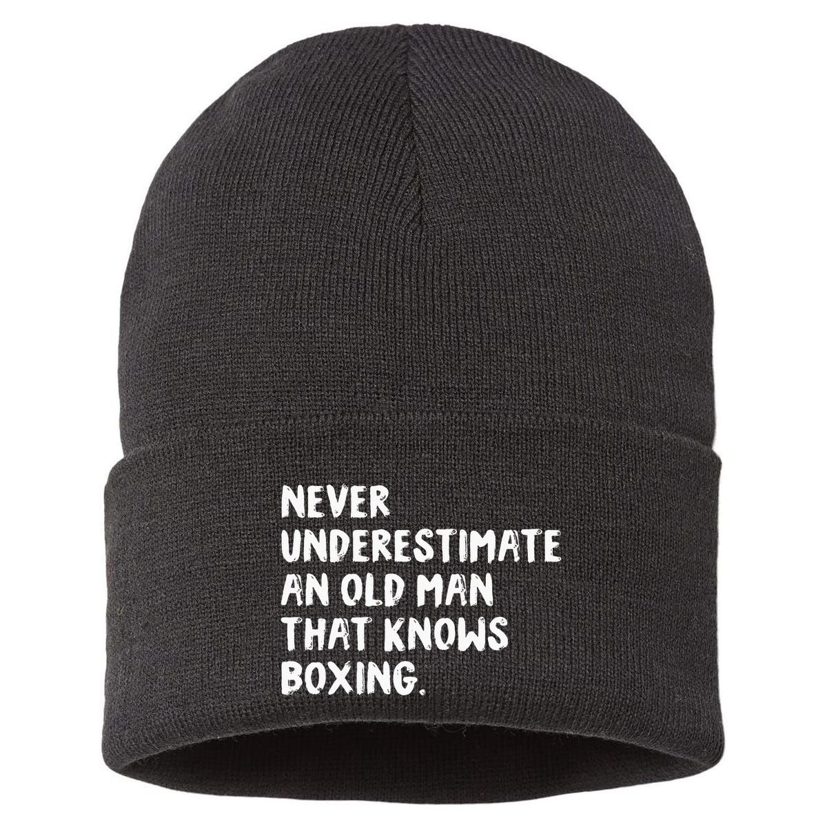 Never Underestimate An Old Man That Knows Boxing Sustainable Knit Beanie