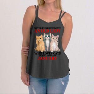 Never Underestimate An Old Lady Who Loves Cats January Women's Strappy Tank