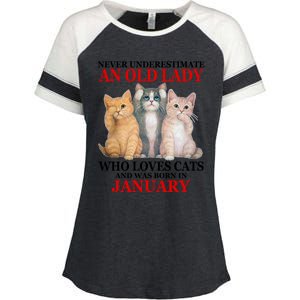 Never Underestimate An Old Lady Who Loves Cats January Enza Ladies Jersey Colorblock Tee