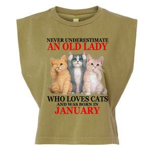 Never Underestimate An Old Lady Who Loves Cats January Garment-Dyed Women's Muscle Tee