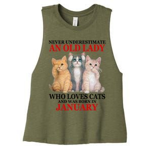 Never Underestimate An Old Lady Who Loves Cats January Women's Racerback Cropped Tank