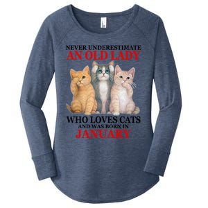 Never Underestimate An Old Lady Who Loves Cats January Women's Perfect Tri Tunic Long Sleeve Shirt