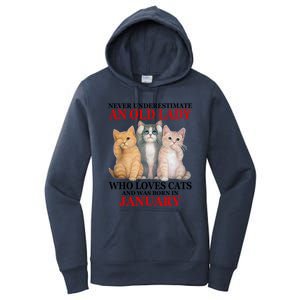 Never Underestimate An Old Lady Who Loves Cats January Women's Pullover Hoodie