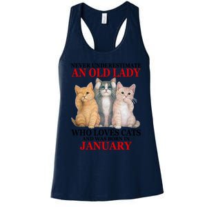 Never Underestimate An Old Lady Who Loves Cats January Women's Racerback Tank