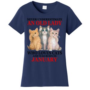 Never Underestimate An Old Lady Who Loves Cats January Women's T-Shirt