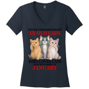 Never Underestimate An Old Lady Who Loves Cats January Women's V-Neck T-Shirt