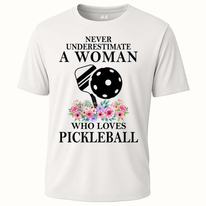 NEVER UNDERESTIMATE A WOMAN PICKLEBALL LQT Cooling Performance Crew T-Shirt