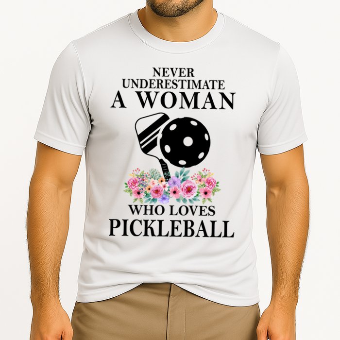 NEVER UNDERESTIMATE A WOMAN PICKLEBALL LQT Cooling Performance Crew T-Shirt