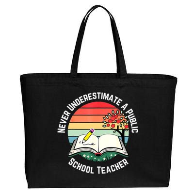 Never Underestimate A Public School Teacher Retro Vintage Cotton Canvas Jumbo Tote