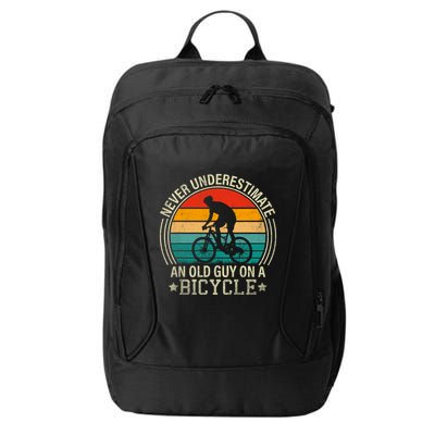 Never Underestimate An Old Guy On A Bicycle Funny Cycling City Backpack