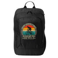 Never Underestimate An Old Guy On A Bicycle Funny Cycling City Backpack