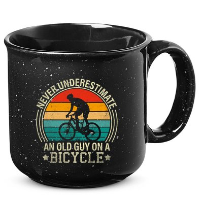 Never Underestimate An Old Guy On A Bicycle Funny Cycling 15oz Campfire Ceramic Mug