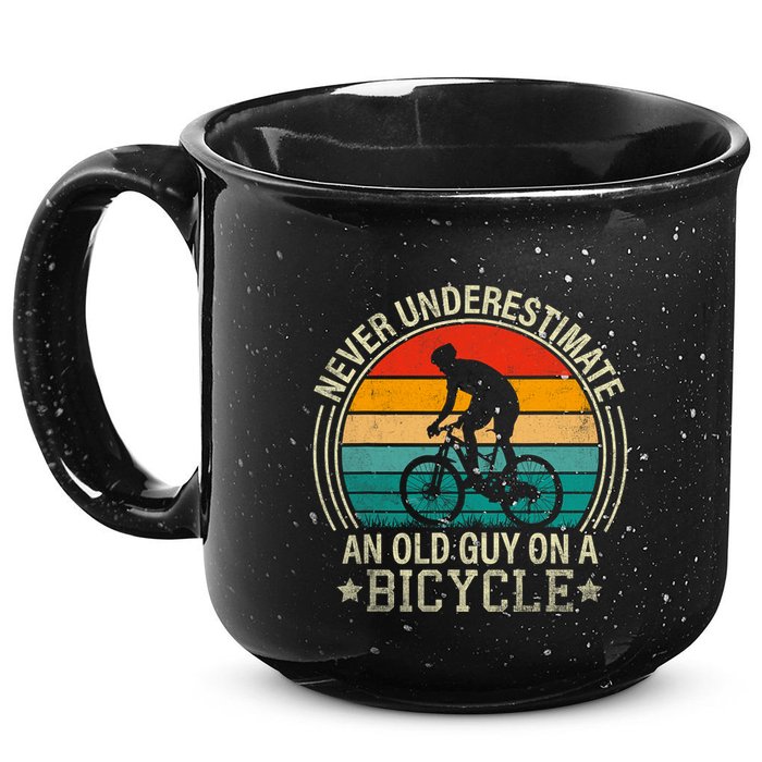 Never Underestimate An Old Guy On A Bicycle Funny Cycling 15oz Campfire Ceramic Mug